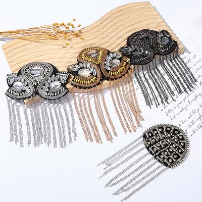Epaulette Brooch Pin Bead Long Tassel Chain Electroplating Decor DIY Men Women Bling Epaulette Clothing Shoulder Jewelry