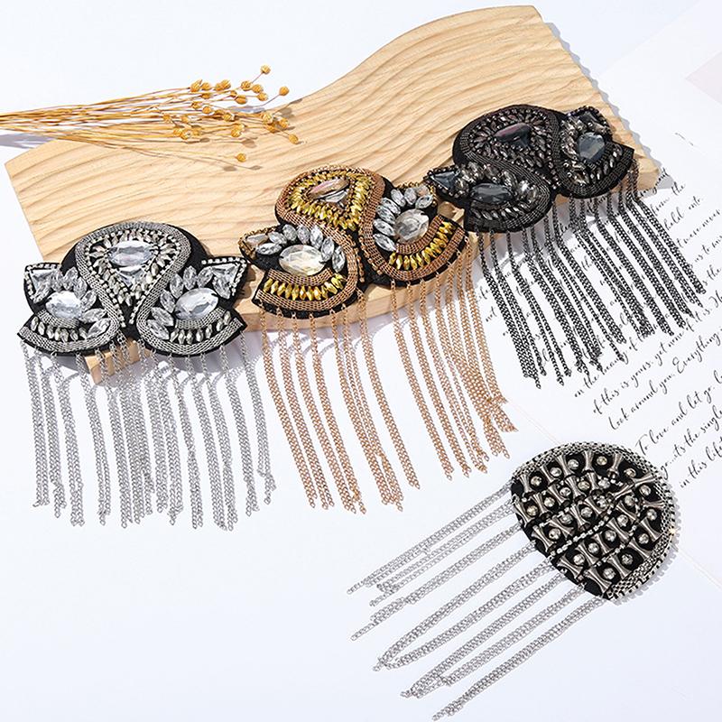 Brooch Pin Bead Long Tassel Chain Electroplating Decor DIY Men Women Bling Epaulette Clothing Shoulder Jewelry