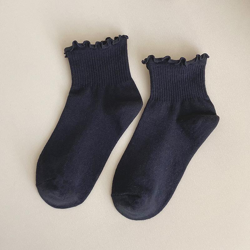 Spring and summer JK pure cotton solid color fungus lace socks women's medium tube Japanese cute girl socks Lolita versatile socks