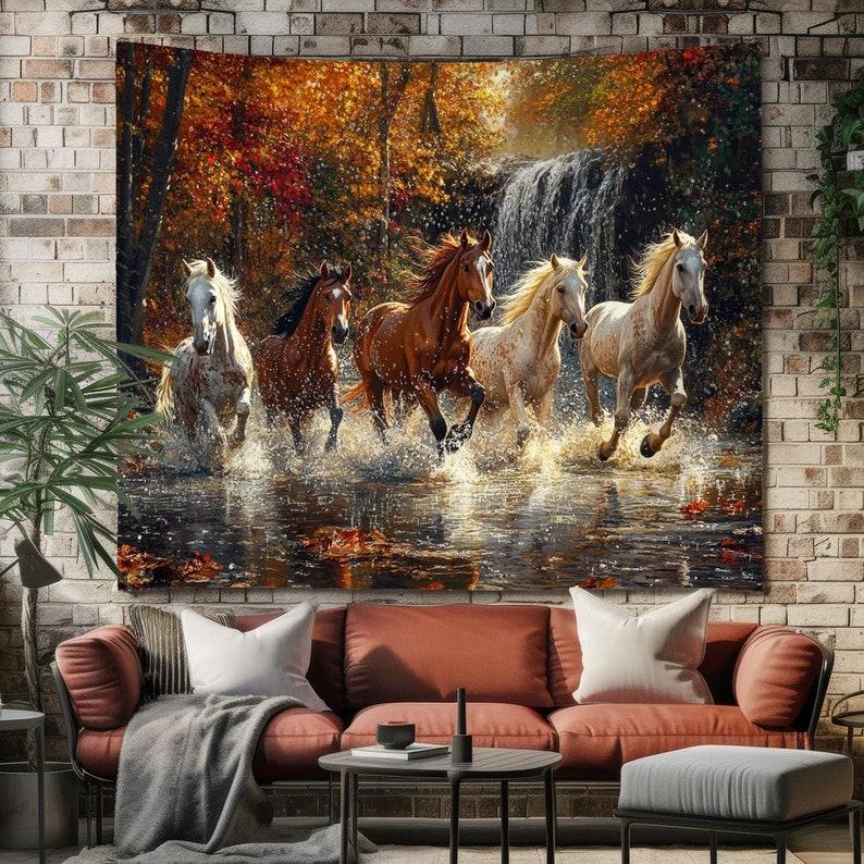 Galloping Horse Autumn Waterfall tapestry 75x100 чёрный