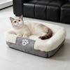 2026 New Luxury Rabbit Fur Pet Bed Square Cotton Linen Dog and Cat Mat, Cozy and Insulated Pet Crib