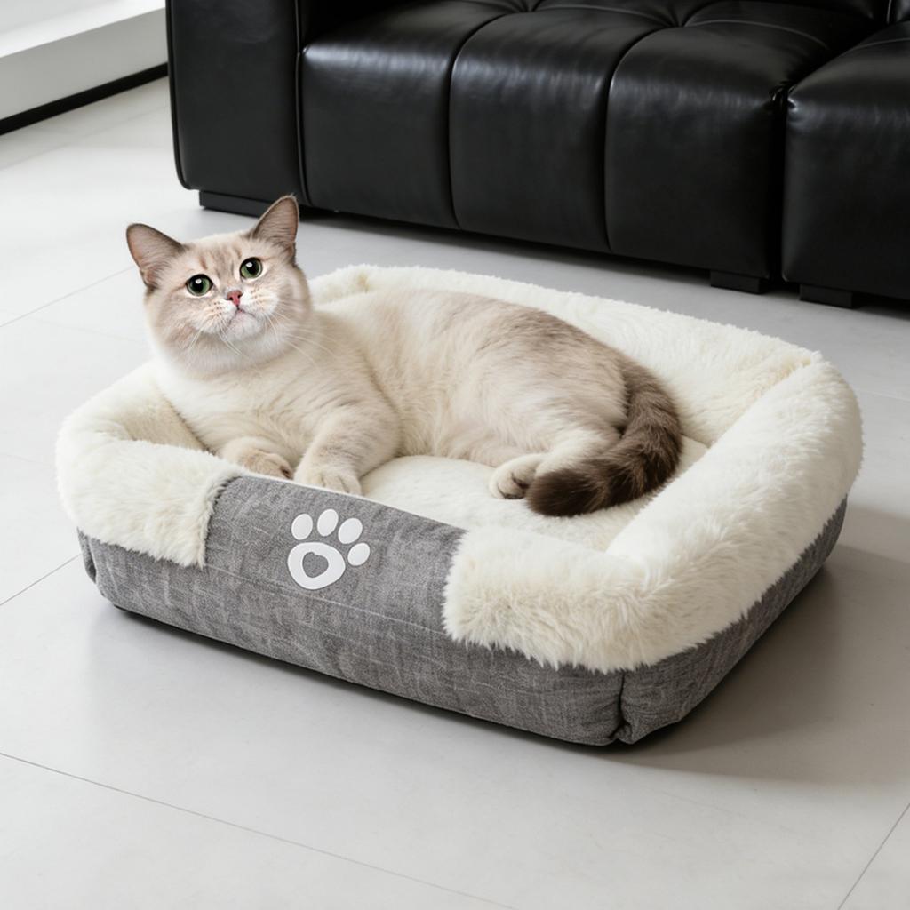 2026 New Luxury Rabbit Fur Pet Bed Square Cotton Linen Dog and Cat Mat, Cozy and Insulated Pet Crib