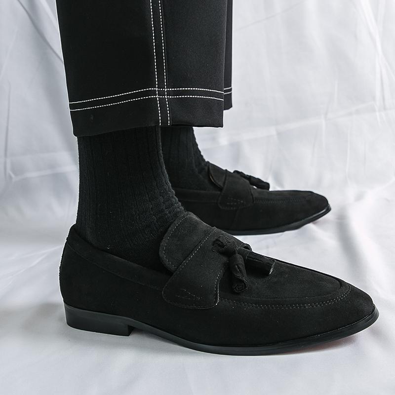 Fashion Classic Men Tassel Loafers Shoes Slip-on Suede Leather Business Dating Formal Shoes Men Quality Handmade Stitching Driving Shoes