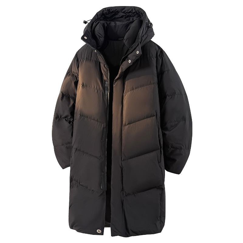 New national standard% white duck down long down jacket for men and women in winter loose hooded thickened couple coat