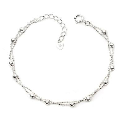92.5 Sterling Silver Classic Ball Layered Chain Silver Bracelet