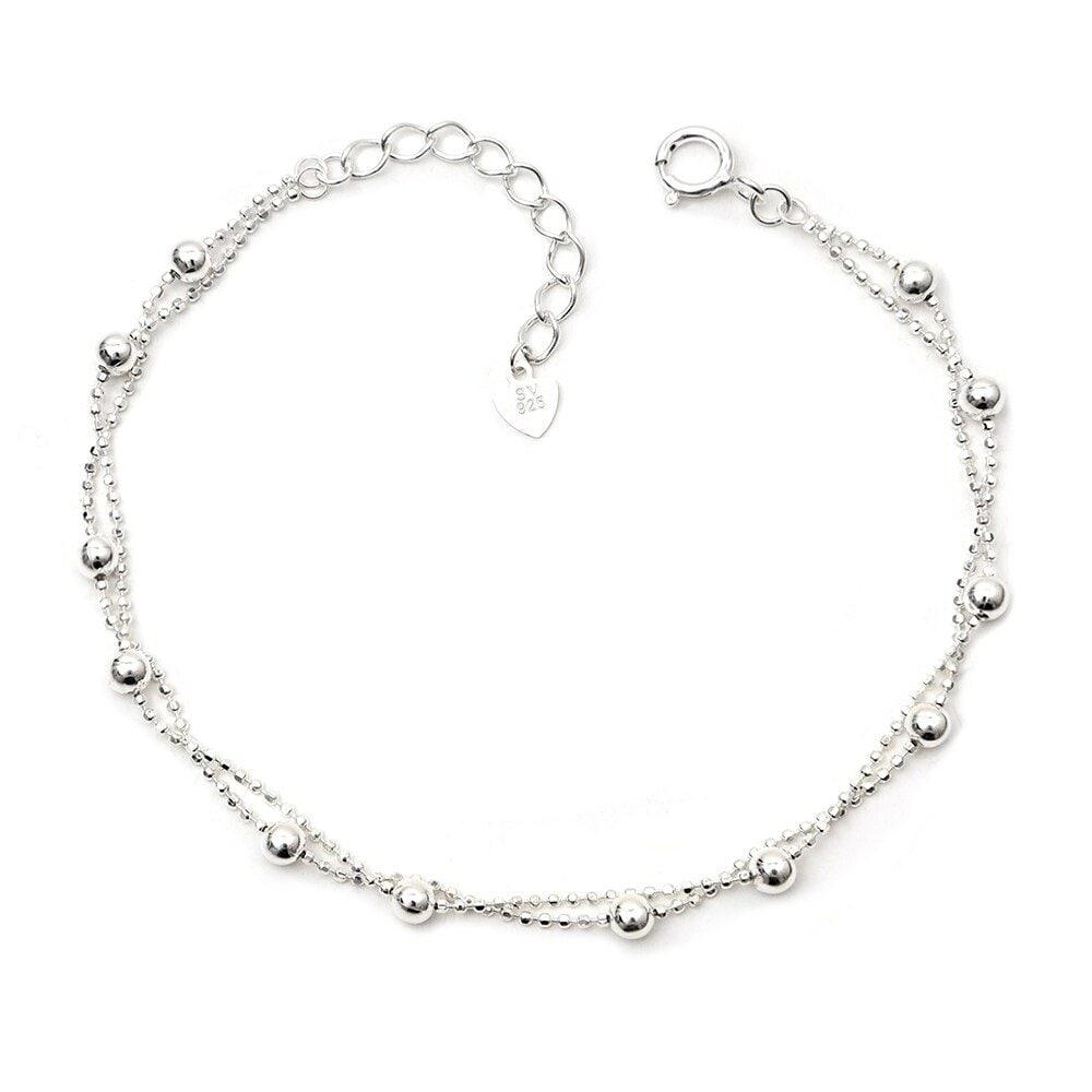 92.5 Sterling Silver Classic Ball Layered Chain Silver Bracelet
