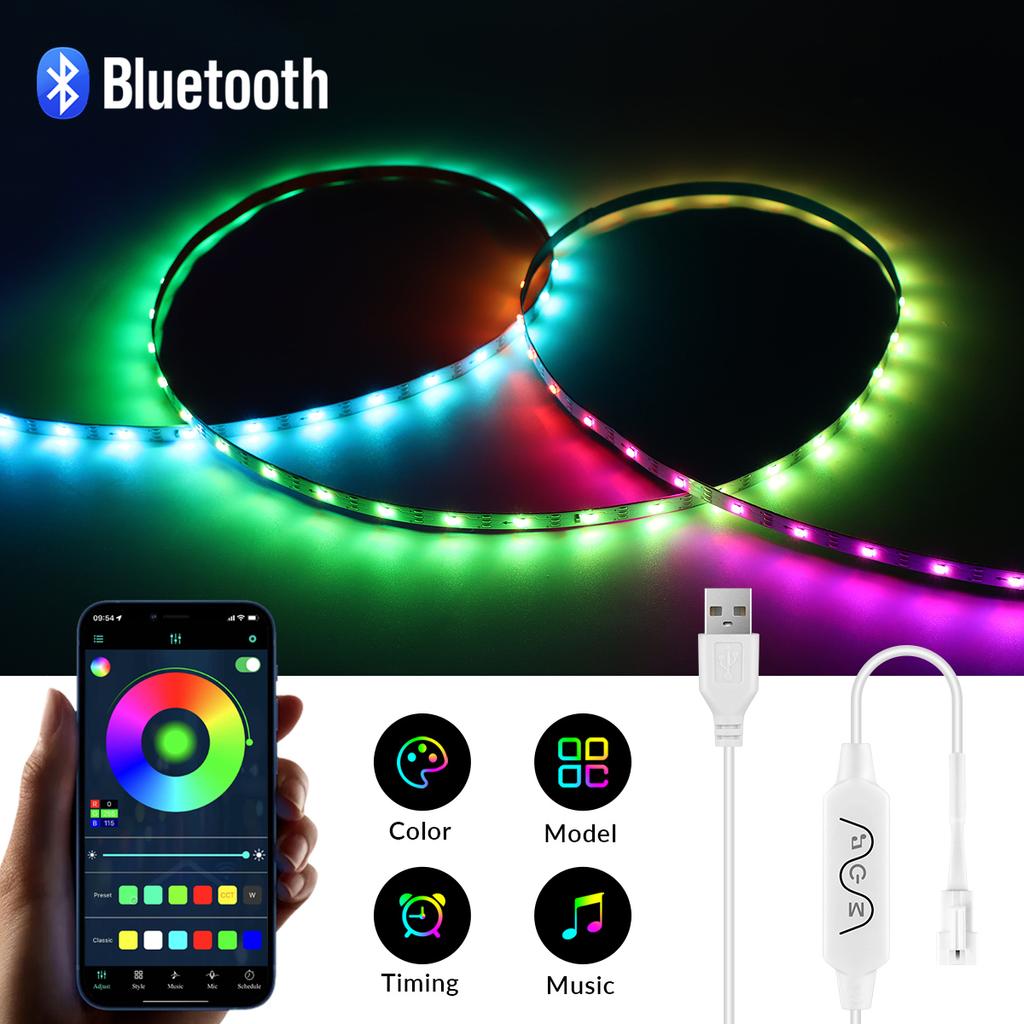DC5V USB RGBIC Smart Pixels LED Strip Light WS2812 Individually Addressable LED Lights Bluetooth Music APP Dimmable TV Backlight