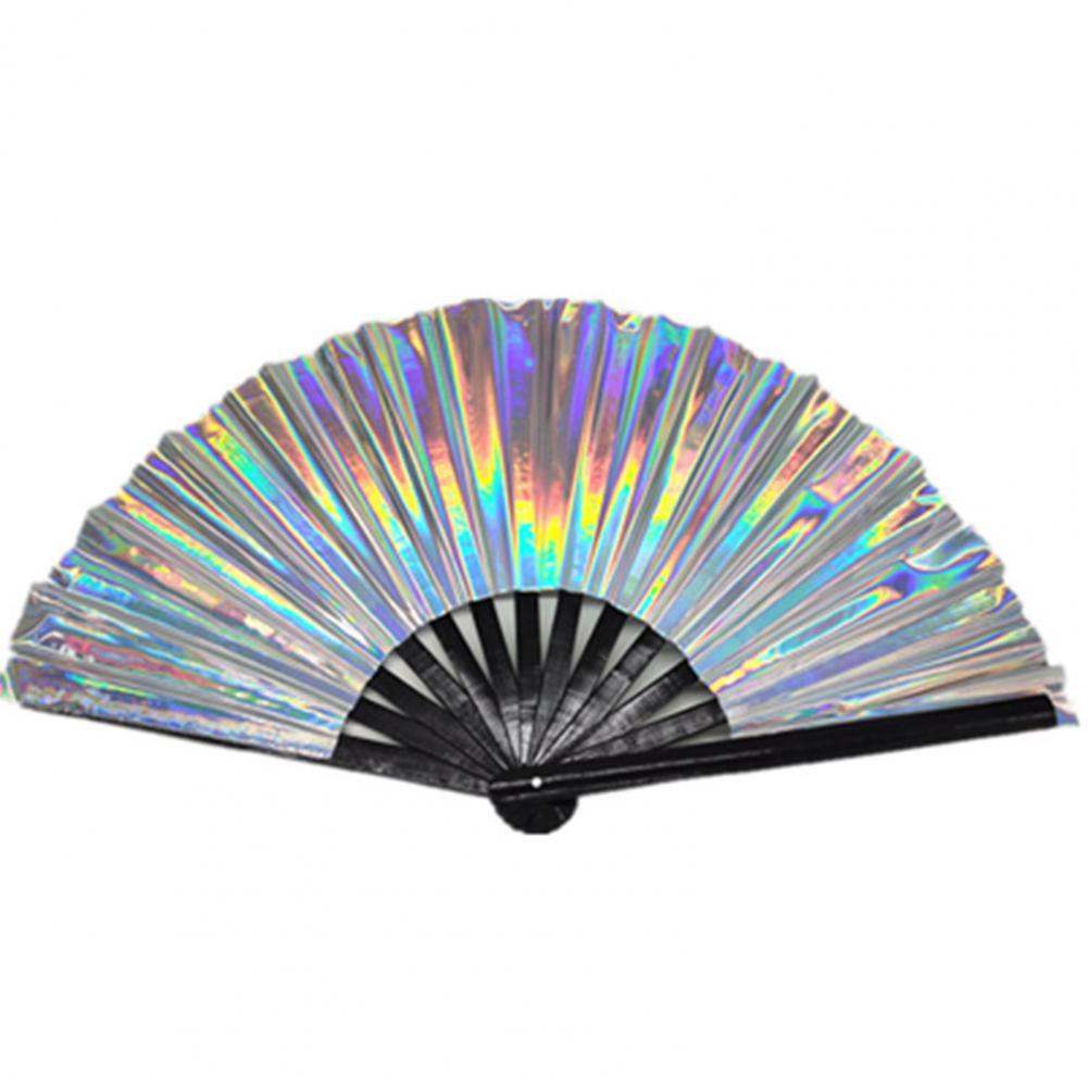 Folding Fan 13 Ribs Burr Free Brilliant Color Transparent Handheld Fan 13 Inch Large Shining Rave Hand Fan Performance Prop