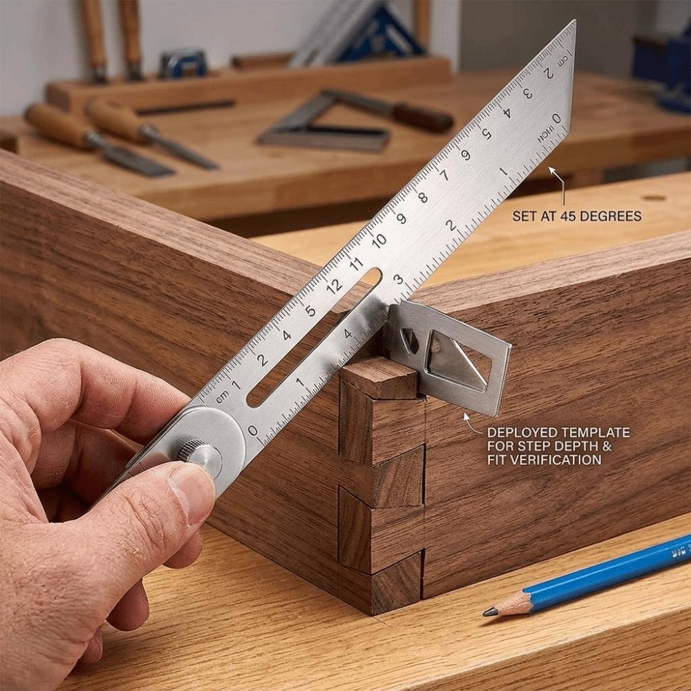 Multifunctional Woodworking Scriber Ruler Movable Angle Woodworking Measuring Gauge
