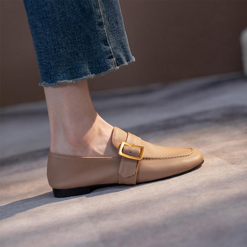 Fashion Low Heels Women Pumps Retro Round Toe Concise Office Lady Working Shoes Woman Genuine Leather Pumps Basic Spring Summer 2025 New