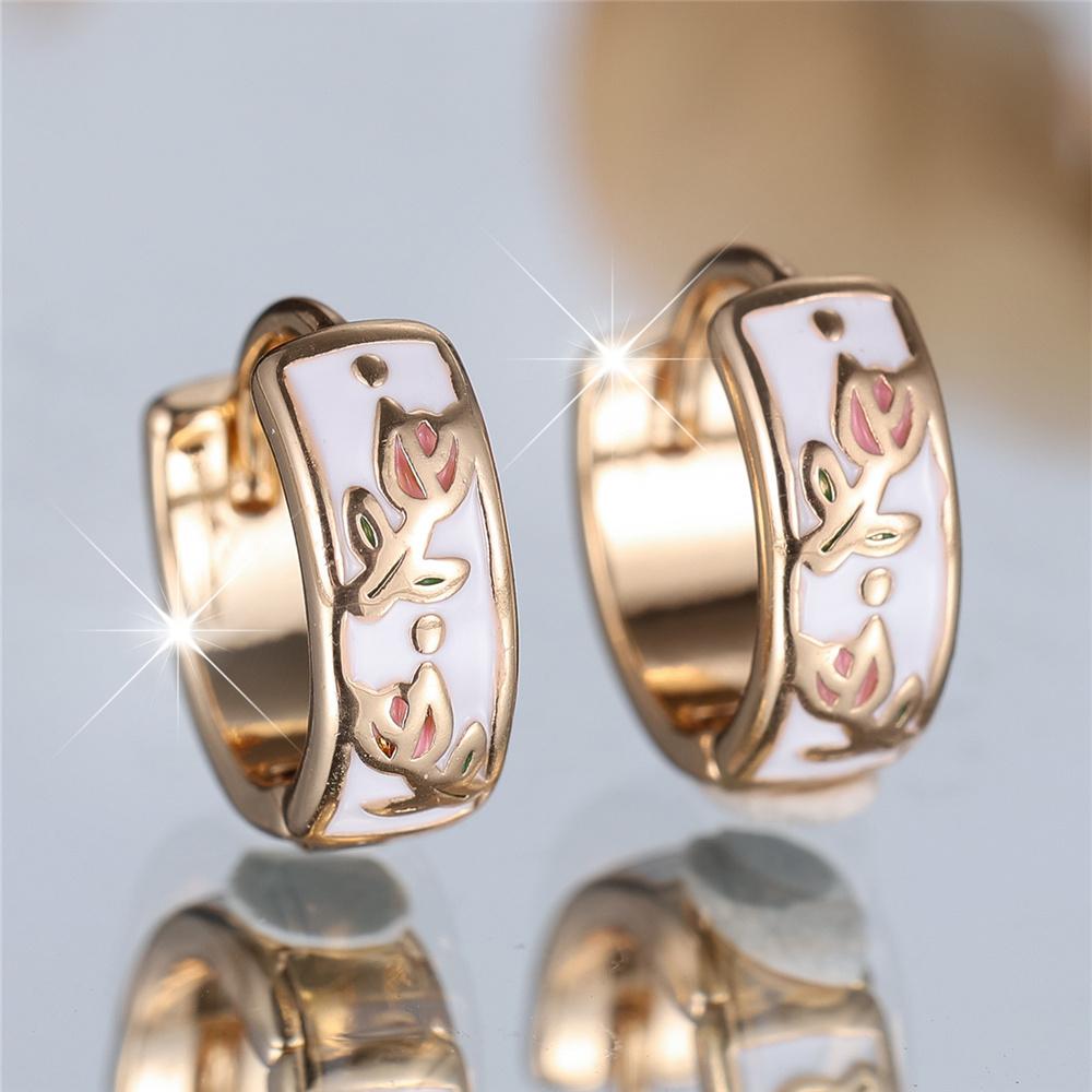 

Cute Female Pink Enamel Flower Hoop Earrings Fashion Gold Color Wedding Jewelry For Women Pink розовый