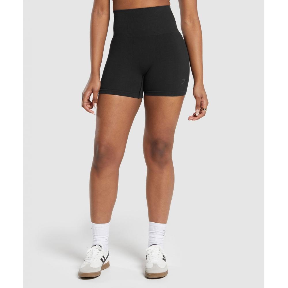 

GYMSHARK Хлопковые бесшовные шорты в рубчик, черные B8A5J BB2J XS