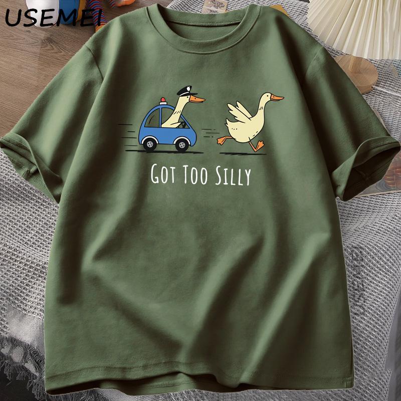 Zu albern T-Shirt alberne Gans auf freiem Fuß Lustiges T-Shirt Damen und Unisex Baumwolle Sommer Kurzarm T-Shirt Unisex Kleidung