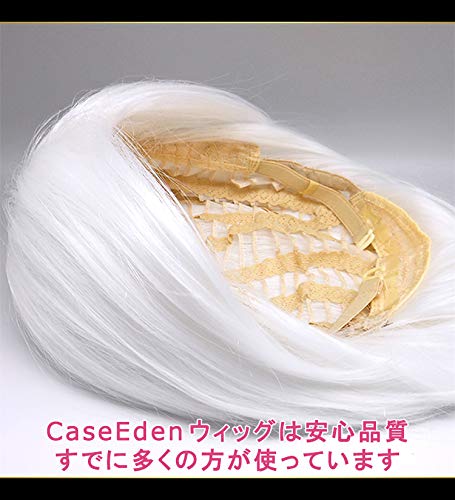 CaseEden Cosplay Wig, Smooth, Long, 100cm, Heat-Resistant, Pure White, Includes 2 Wig Nets