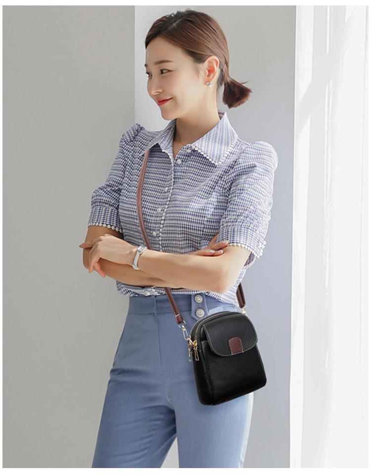 2025 Trendy Mykt Skinn Enkel Skulder Crossbody Telefonveske for Kvinner – Allsidig Europeisk & Amerikansk Stil