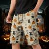 Mens Halloween Drawstring Cargo Shorts Multi Pocket Loose Fit Bat Print Web Pattern Casual Shorts for Daily Wear