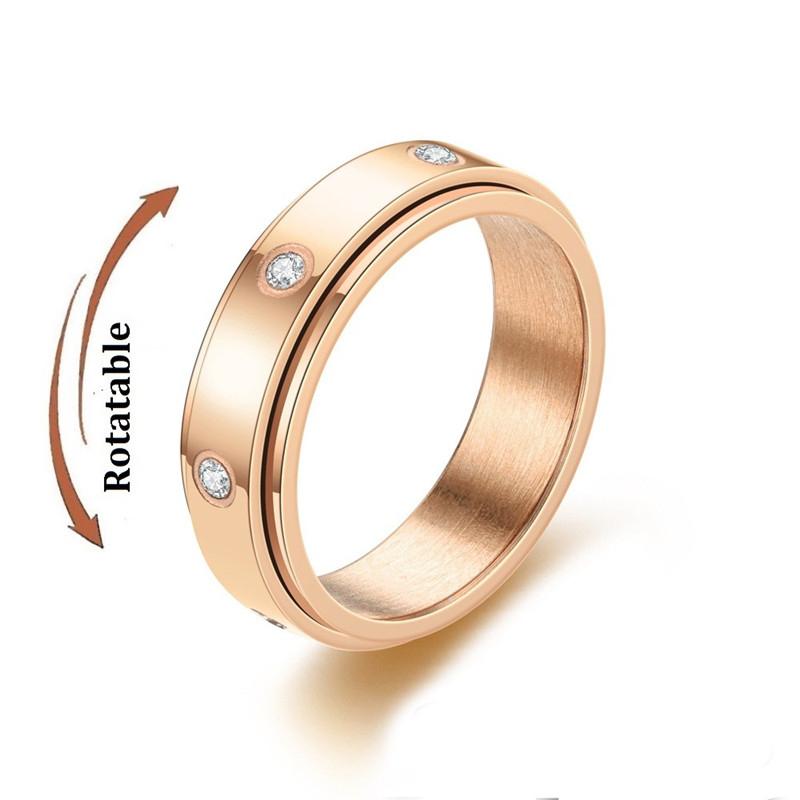 Copper Color Spinning Anxiety Rings for Men Women Star Moon Relaxing Ring 2025 Stainless Steel Anti Stress Rings Knuckle Zircon