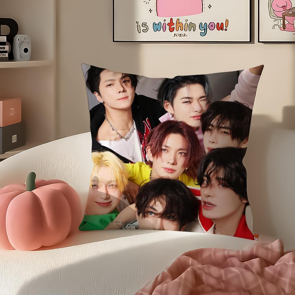 Korean Kpop Boy Group Superstar EENHYPEN Cushion Cover Pillowcase Short Plush Invisible zipper Room Sofa Cushion Cover