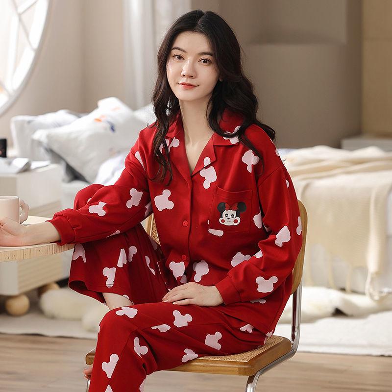 Pure cotton pajamas women's spring and autumn long-sleeved winter large-size pajamas, summer women's suits, loungewear can be worn outside
