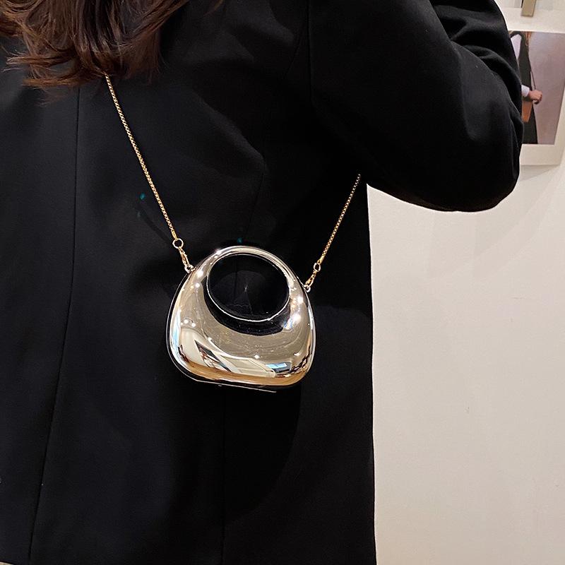 Women's Shiny Mini Crescent Chain Bag - Exquisite Lipstick & Coin Crossbody Purse
