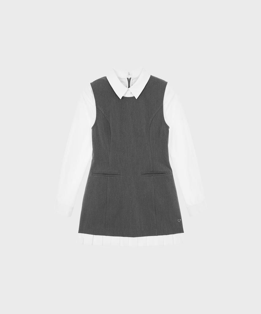 Alkialka Pleated Layered Dress (Charcoal)