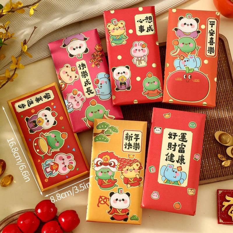 6pcs Chinese New Year Red Envelopes Cartoon Cute Snake Hongbao Spring Festival Red Packets Wedding Envelope Snake Money Packets