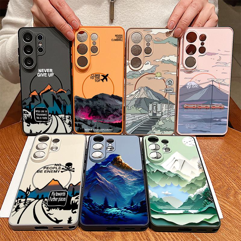 Magnetic For Magsafe Case For Samsung Galaxy S26 Ultra S25 Edge S24 Plus S23 FE S22 A17 A54 A55 A56 A57 5G Snow Mountain Scenery Pattern Cover