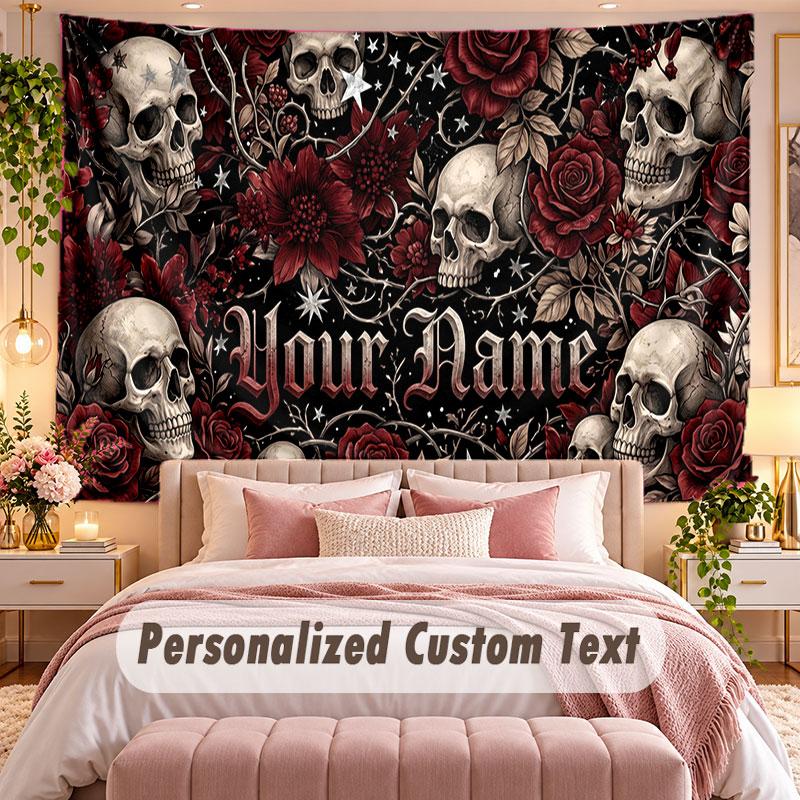 Skull Gothic (397) Theme Wall Tapestry Customized With Name Text Personalized Hanging Tapestry For Bedroom Living Room Decor