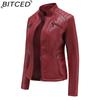 BITCED Women's Casual Leather Jacket Stand-up Collar Slim-Fit Outerwear Spring/Autumn Solid-Colour Leather Jacket