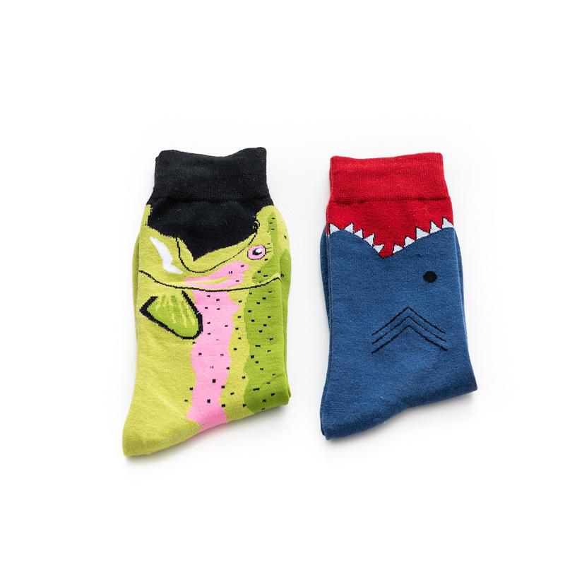 Neuheit männliche Socken Baumwolle Crew mittlere Länge Cartoon Zebra Krokodil Malerei Mode Socken Männer