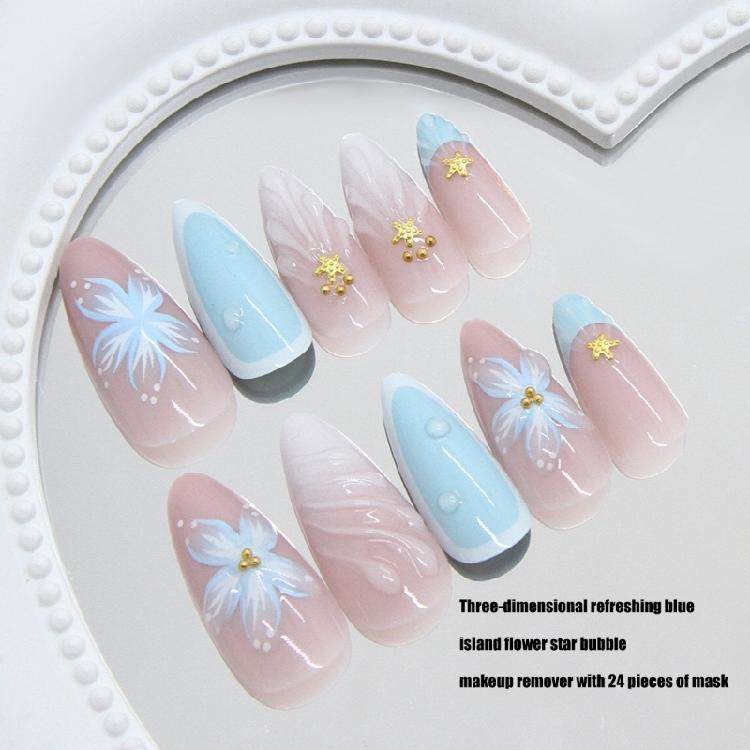 24Pcs Press on Nail Almond Glues on Nail French Fake Nail Designs False Nail Artificial Nail Gifts for Women Girls