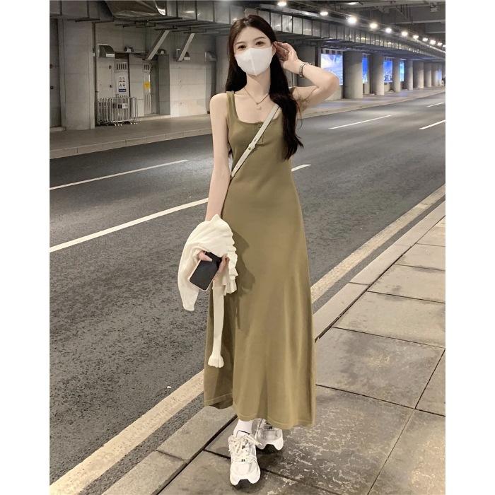 mm knitted dress summer new slim-fitting and thin sleeveless vest long dress women's hip-wrapped suspender skirt