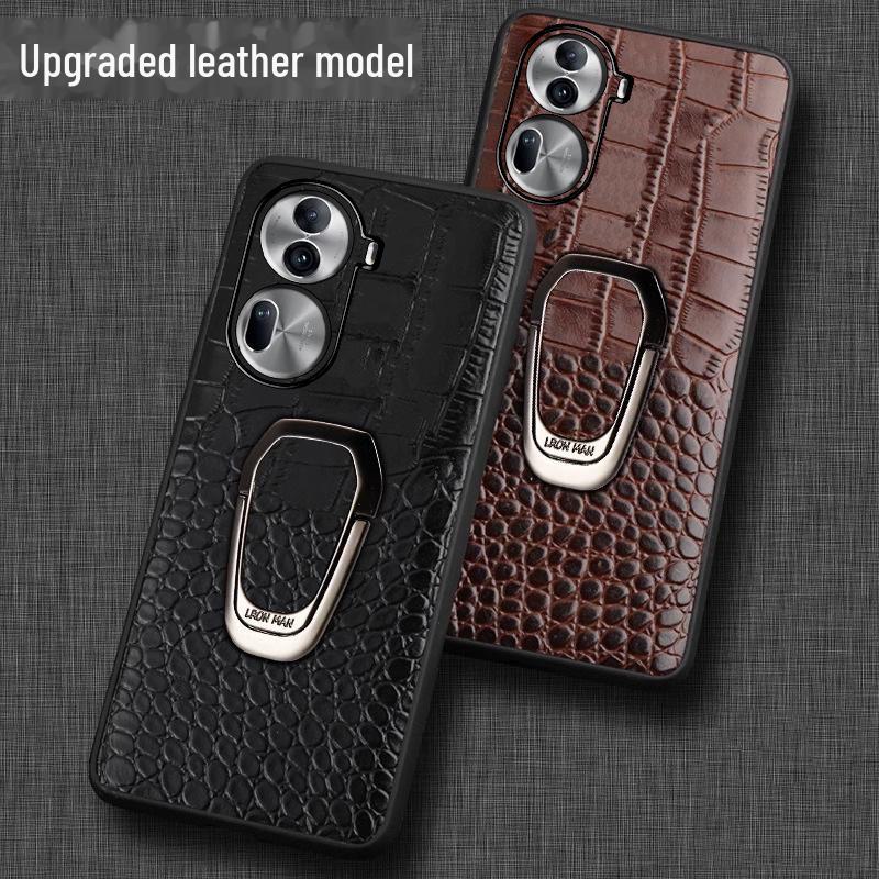 OPPO Reno11 Genuine Leather Crocodile Pattern Case with Bracket
