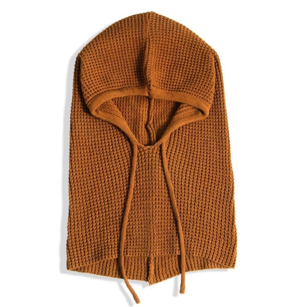 Warm Drawstring Balaclavas Hat Solid Color Winter Neckerchief Drawstring Knitted Hat Streetwear