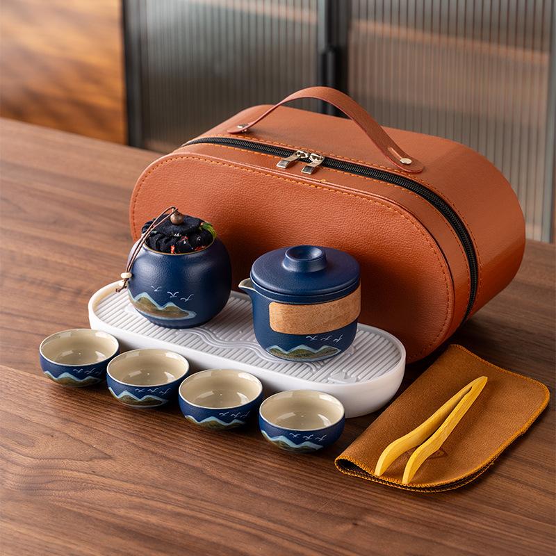 Hand-painted New Chinese High-end Gift Tea Set, One Pot and Four Cups Set, Light Luxury Gift Box, and the Whole Set of Gifts.