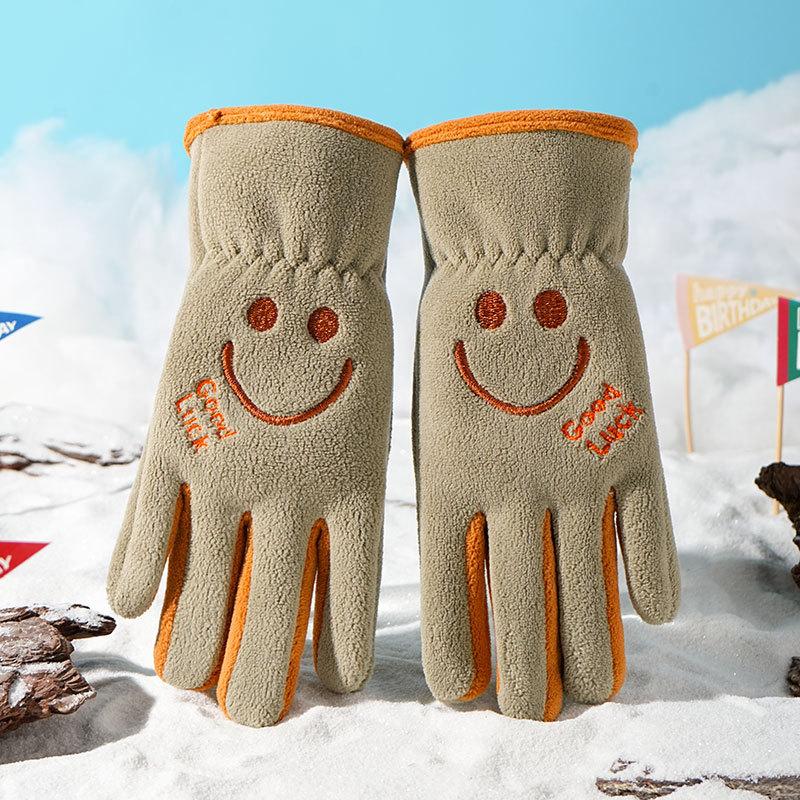Gants pour enfants hommes et femmes ours de dessin animé brodés automne et hiver extérieur équitation patin à roulettes velours coupe-vent gants chauds