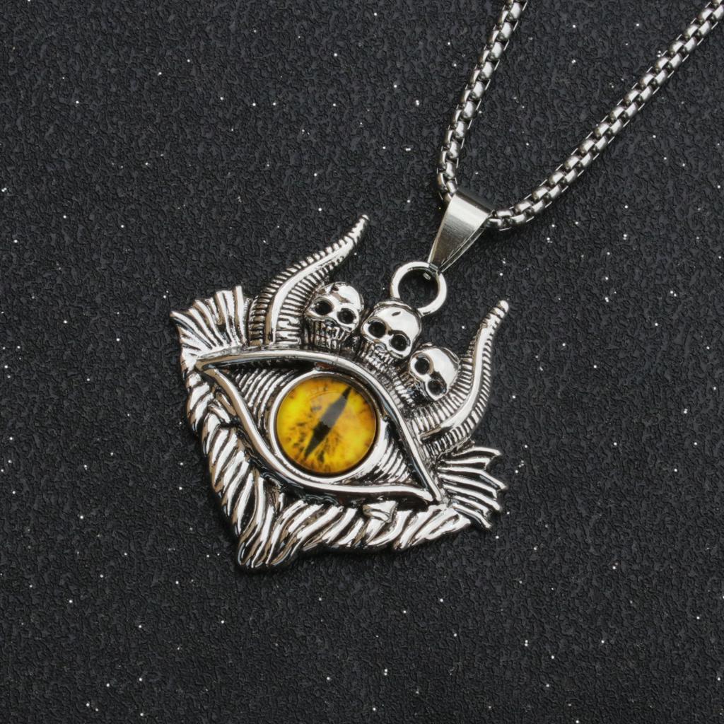 Hip Hop Rock Evil Eye Pendant Necklace For Men Stainless Steel Chain Skull Jewelry Gift Retro Creative Neck Accessories