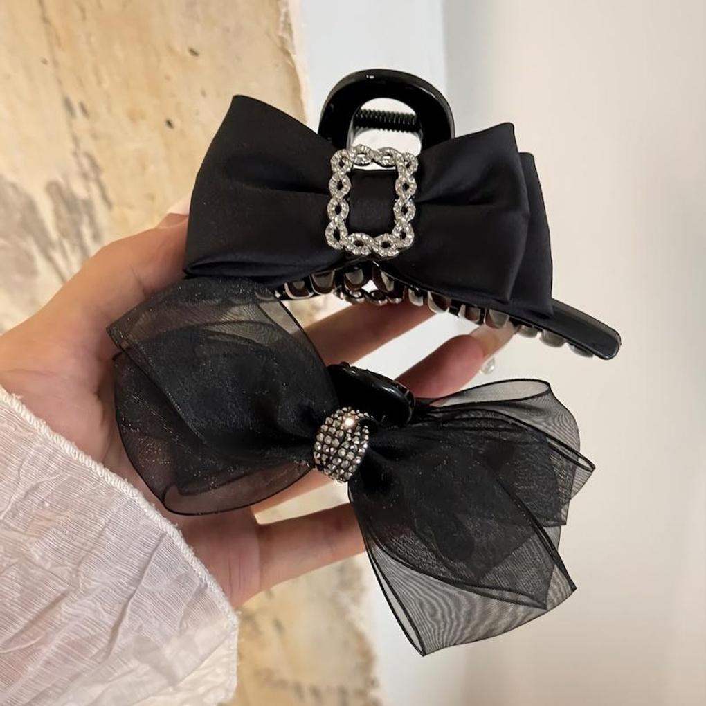 Women s Square Black Mesh Cubic Ribbon Hair Clip Mesh cubic
