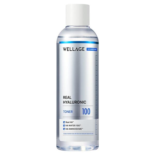 WELLAGE Real Hyaluronic 100 Toner Deep Hydration & Moisture Care 300ml + Cotton Pads 60pcs Set