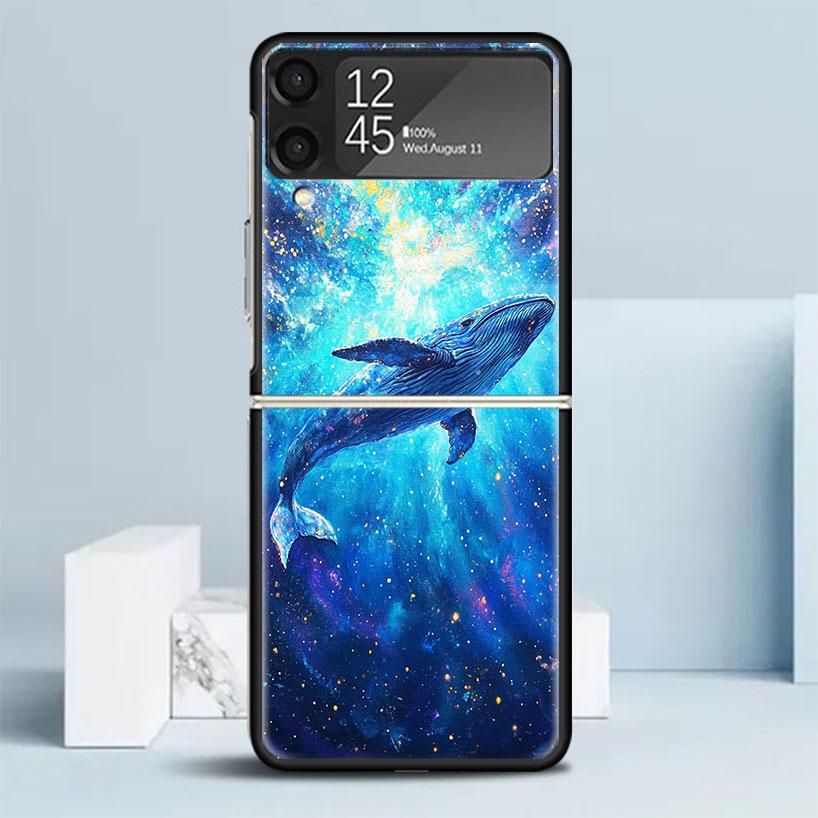 Humpback Whale Sea Giant Black Cover for Samsung Galaxy Z Flip 7 6 5 4 3 5G Phone Case Flip7 Flip6 Flip5 Flip4 Flip3 Pattern Cas