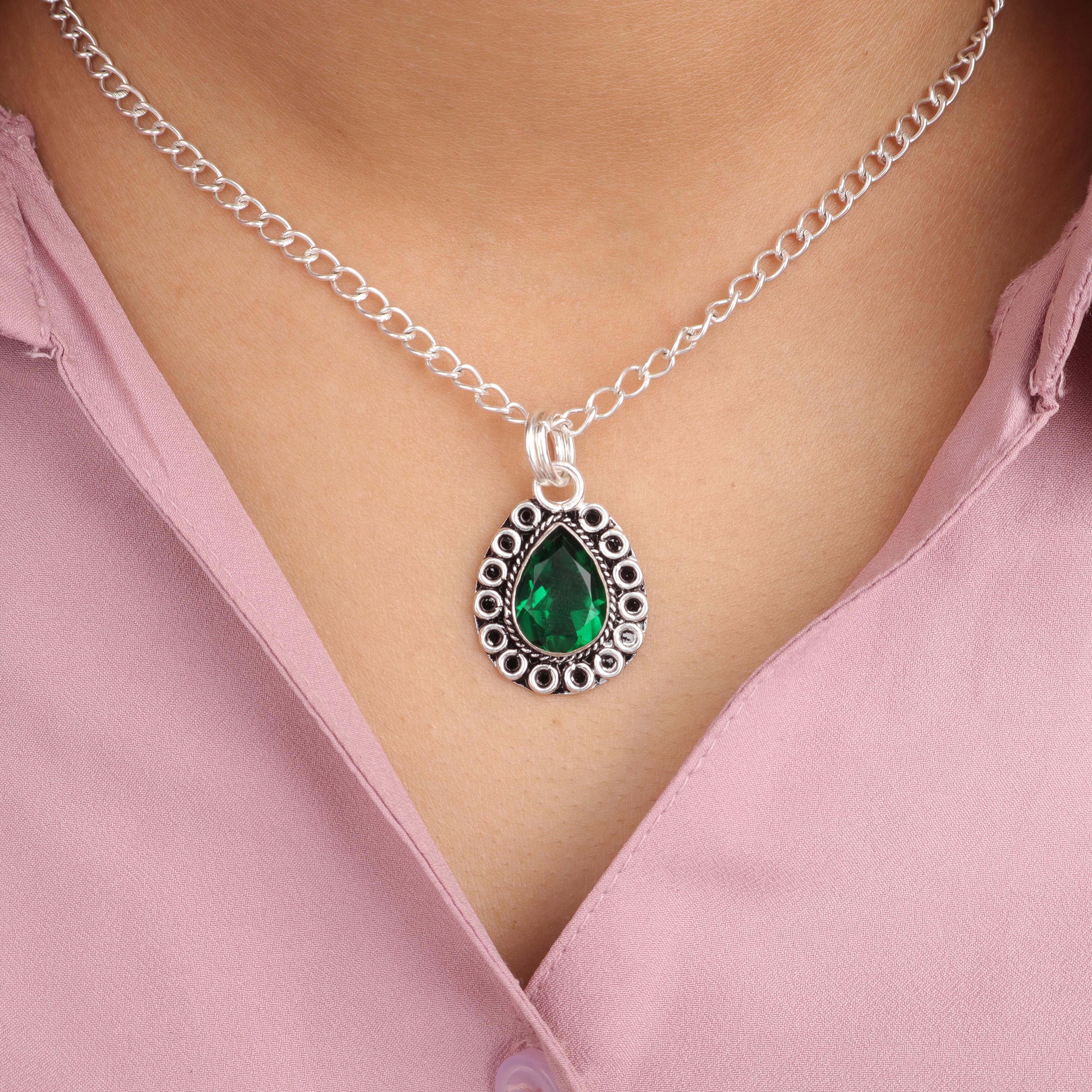 

Chrome Diopside Gemstone Silver Pendant, 925 Sterling Silver Handmade Jewelry, Green Stone Pendant For Gift PP-26-10