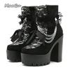 Fashion Gothic Vintage Chunky Heel Thick Bottom Short Boots Women Lace Chain 13CM High Heels Punk Ankle Boots for Women Botas Mujer