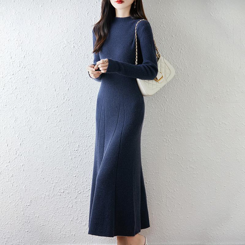 Women Sweater Dress 100% Wool MODERN NEW SAGA Turtleneck Knit Long Pullover Winter Jumpers Wool Long Dress Female