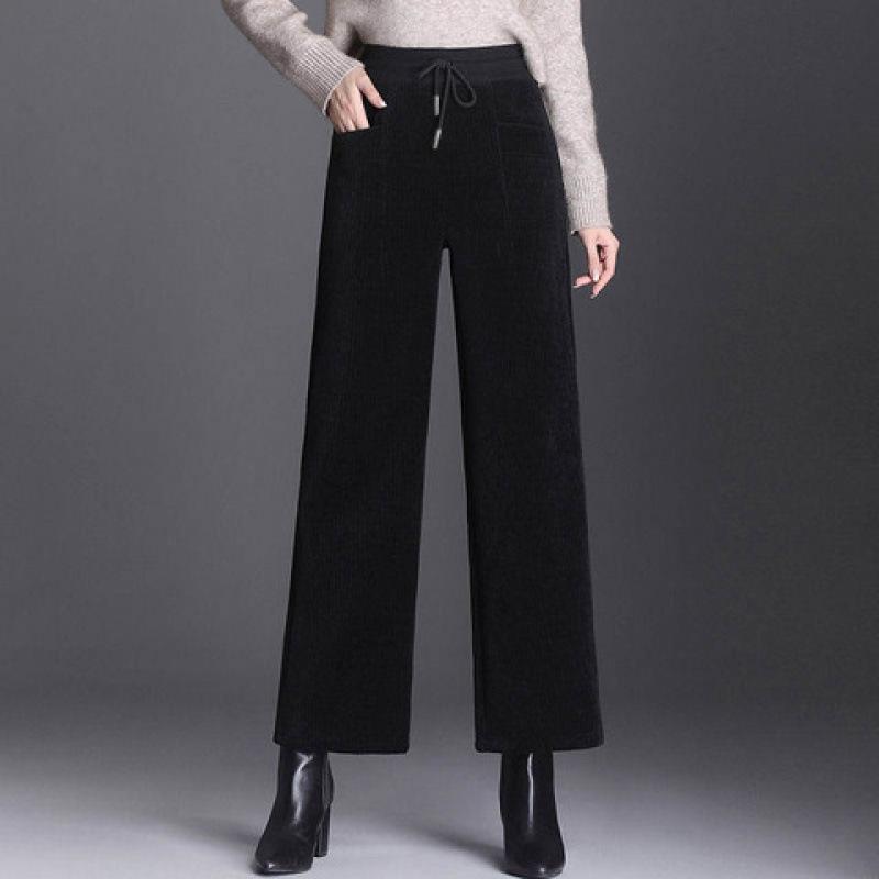 Pantalones de pierna ancha y gruesos de invierno para mujer, pantalones casuales de pana de terciopelo cálidos y holgados, pantalones deportivos rectos de cintura alta