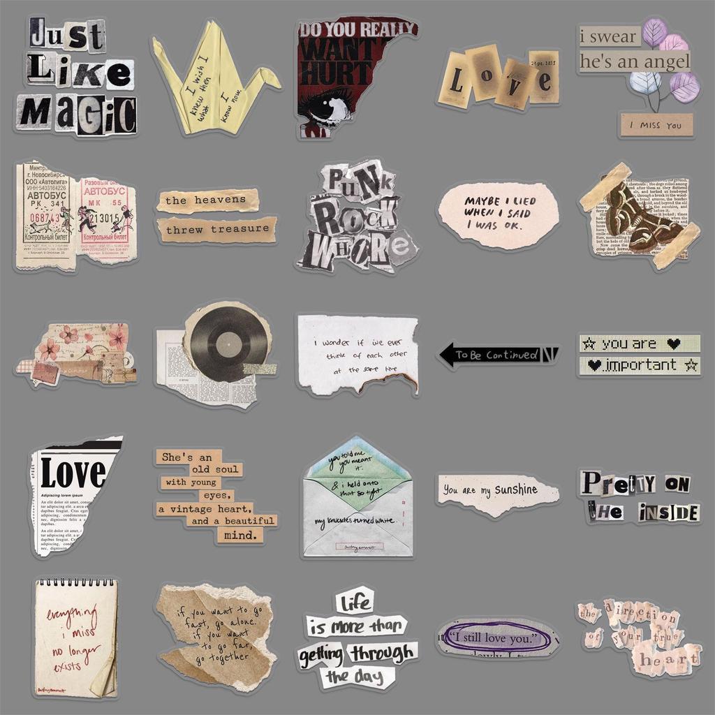 Retro INS Style English Slogan Stickers - 50 Creative Sheets for Laptop and Journal DIY