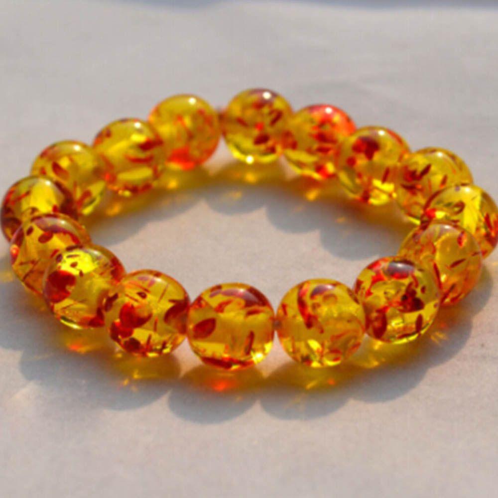 Women Charm Women's Natural 10MM Resin Amber Bangle Bead Round Bracelet Elastic
