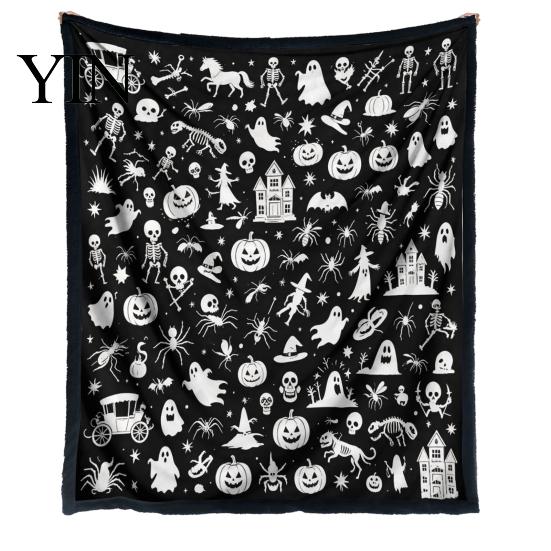 Personalisierbare Samt-Kunstdecke Halloween DIY Maldecke, Überwurf mit Geistermustern, Waschen Sie Ihre eigene gemütliche Decke zum Ausmalen für Erwachsene und Kinder,