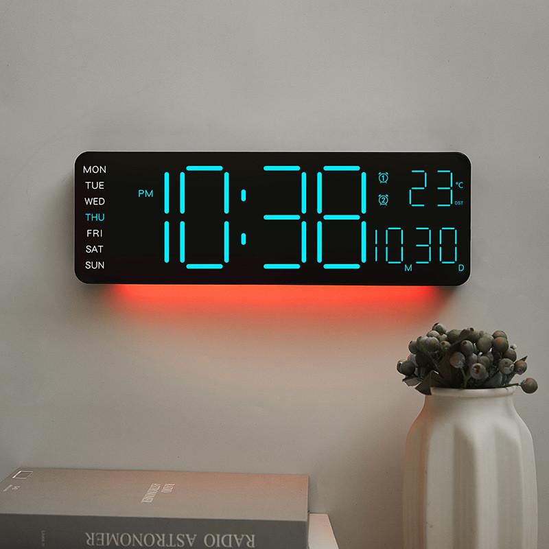 Modern Digital Wall Clock With Rgb Led Light Night Glow For Living Room Decor