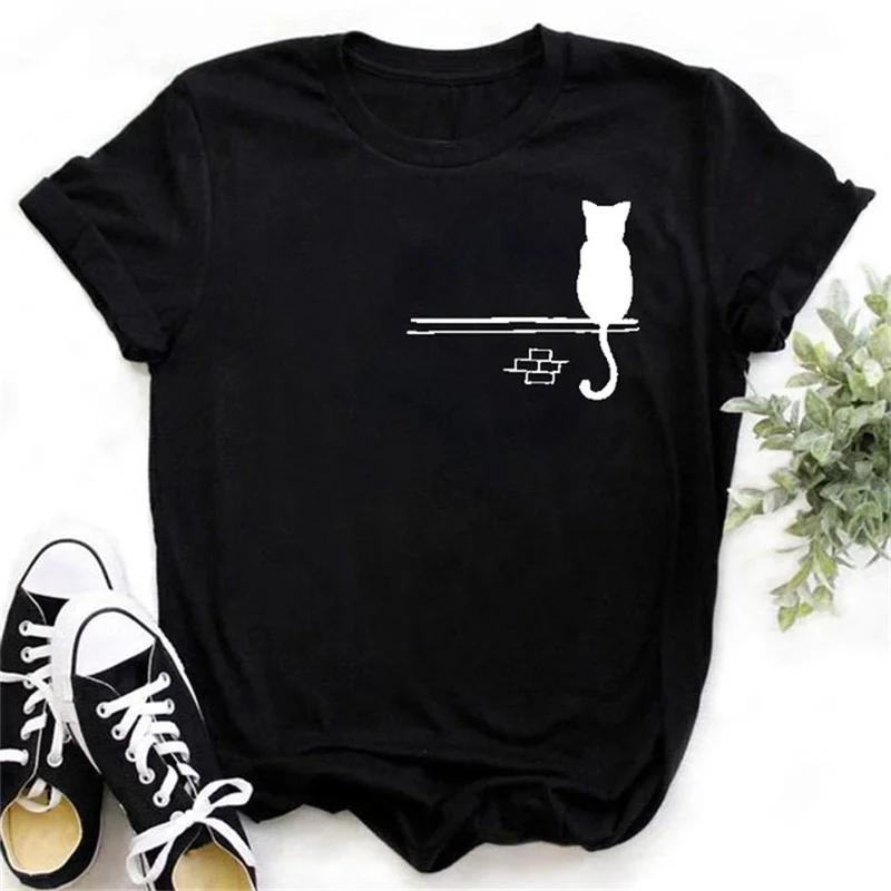 Maycaur Cute Paw Women T Shirt Fashion Cat MOM Printed Woman Tops Harajuku Punk O-neck Top Tee Black Shirt T Female T-shirt
