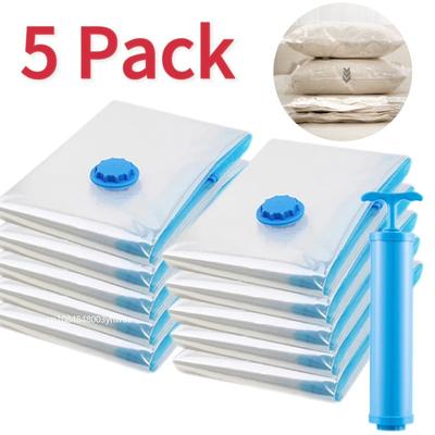 5PCS Sacs de Rangement Sous Vide pour Vêtements, Literie, Sacs Gain de Place Rangement Sachet Scellé Sous Vide, Sac Organisateur Compressé Pliable